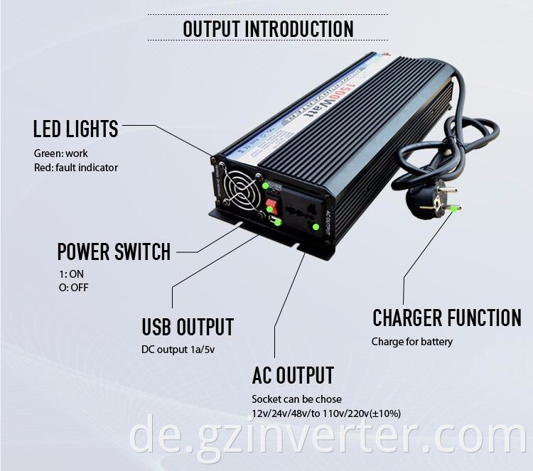 1500W UPS Wechselrichter 12V DC bis 220 V AC mit Ladegerät DC Wechselrichter Klimaanlage Kompressor